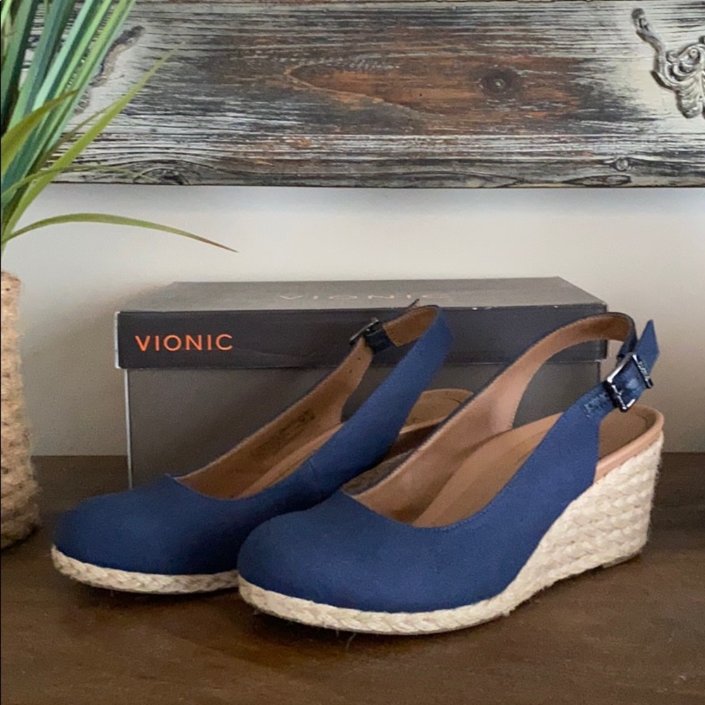 Vionic Coralina Wedge Sling Back Espadrilles Navy